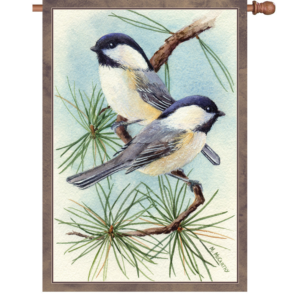28 in. Winter Snow Bird House Flag - Chickadee Vignette