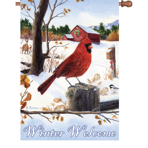 28 in. Winter Snow Bird House Flag - Cardinal Morning