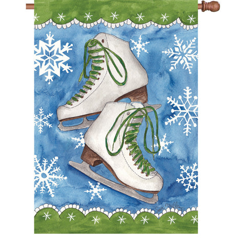 28 in. Christmas House Flag - Ice Skates & Snow