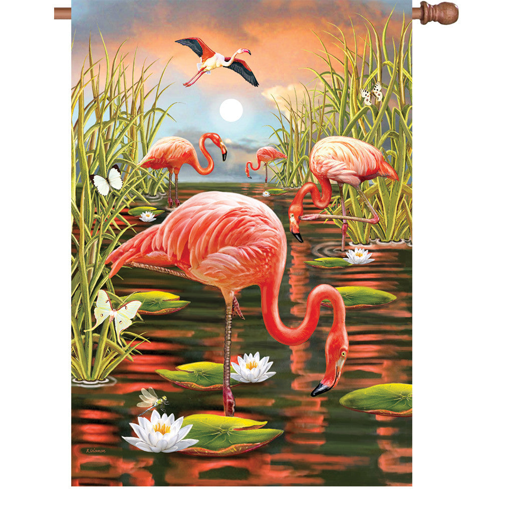 28 in. Tropical Beach House Flag - Flamingo Sunset