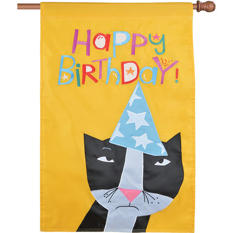 Double-Sided Cat Applique Flag - Birthday Kitty