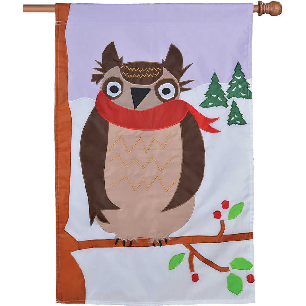 Double-Sided Christmas Applique Flag - Winter Owl
