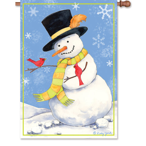 28 in. Christmas Bird House Flag - Snowman & Cardinals