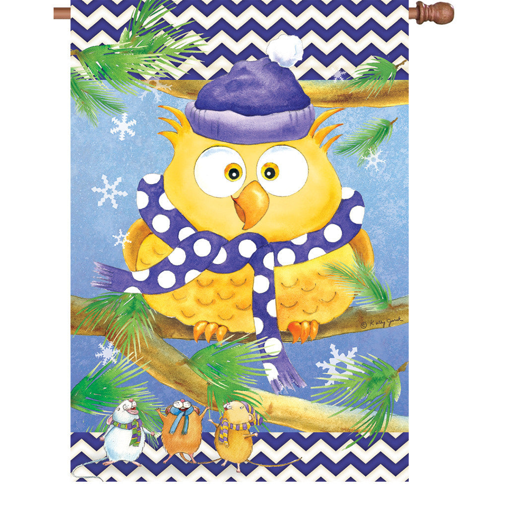 28 in. Christmas Bird House Flag - Winter Owl