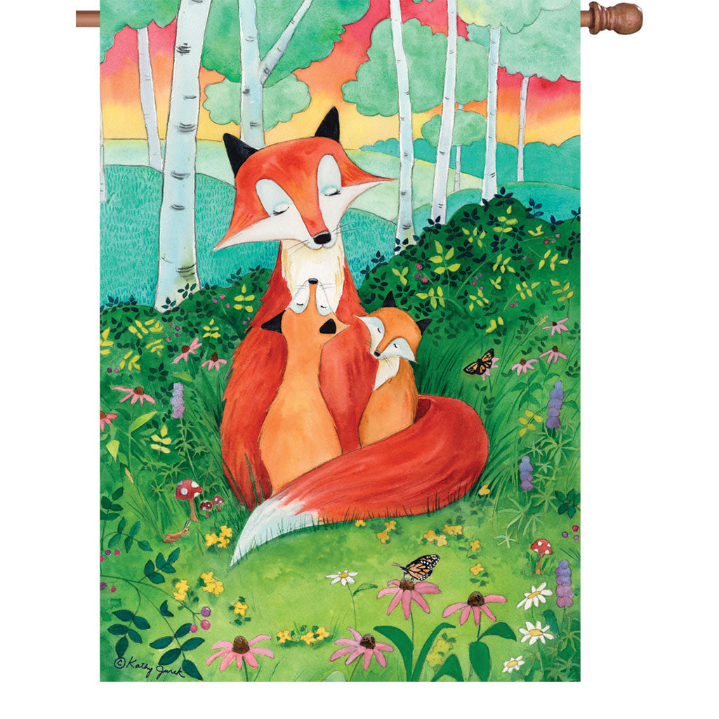 28 in. Woodland Fairytale House Flag - Fox Family