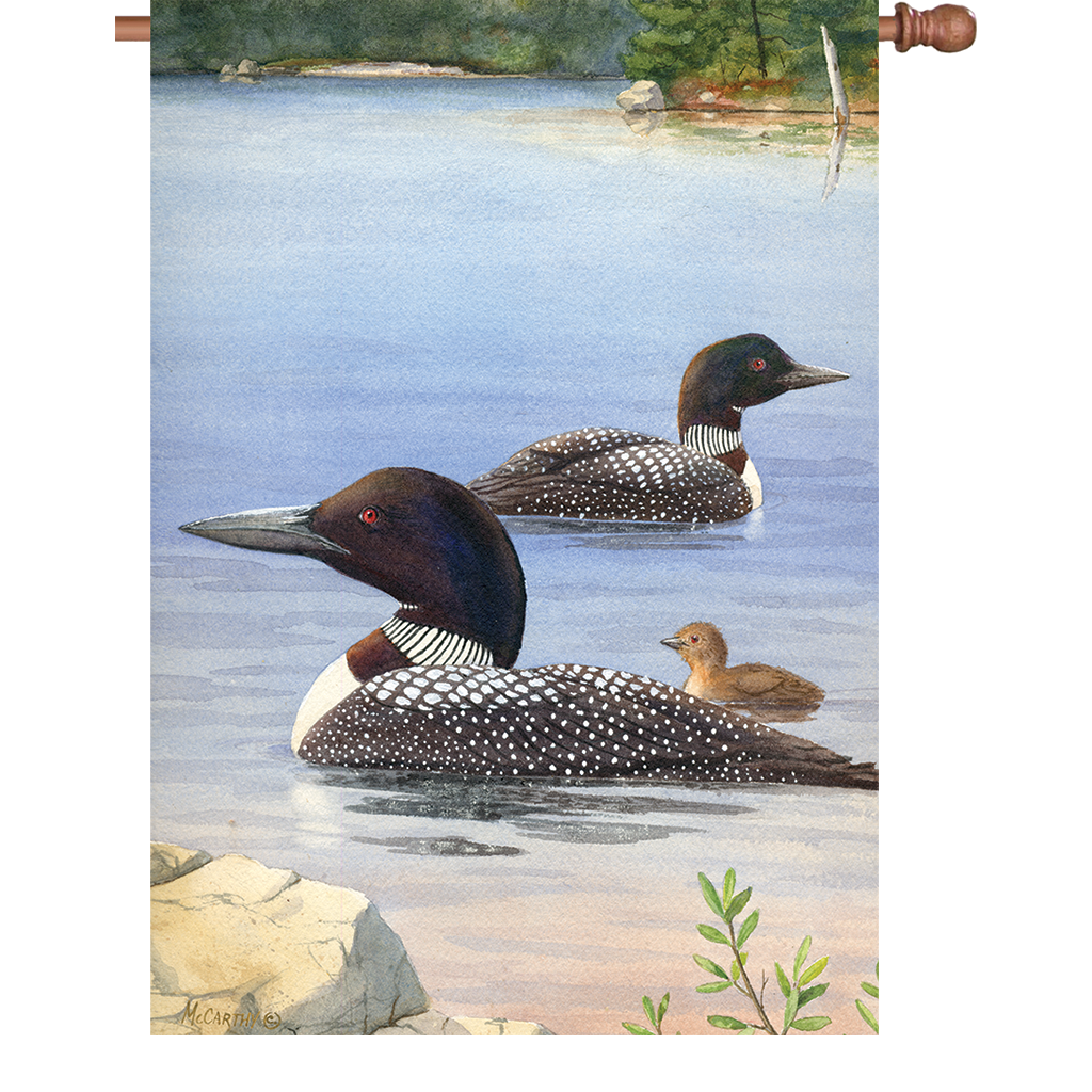 28 in. Water Bird House Flag - Loon Family