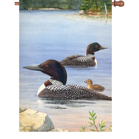 28 in. Water Bird House Flag - Loon Family