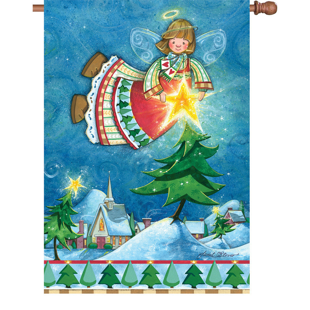 28 in. Christmas House Flag - Happy Christmas Angel