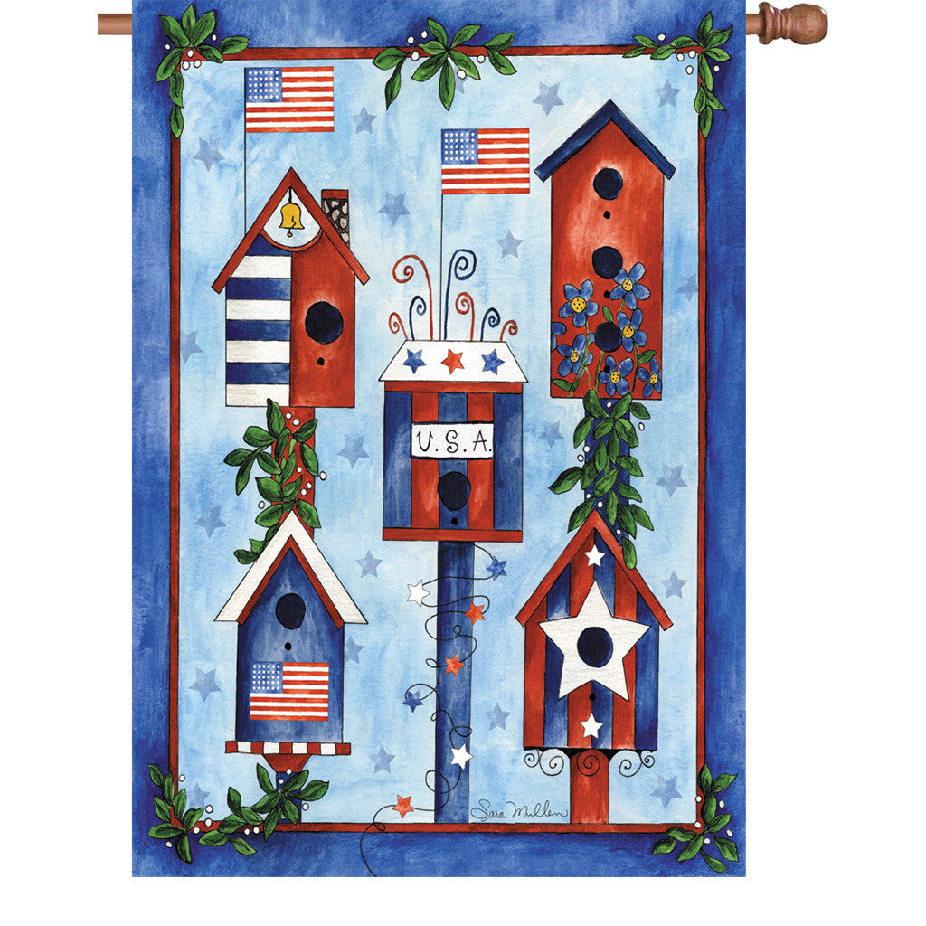 28 in. Patriotic/Memorial Day House Flag - Red, White and Blue Birdhouses