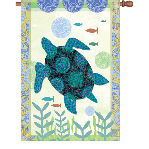 28 in. Patchwork House Flag - Blue Turtle