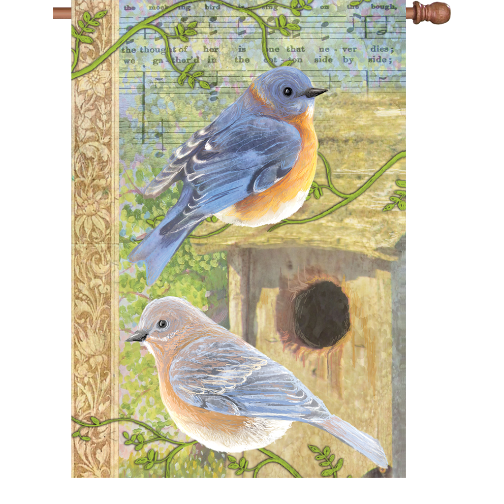 28 in. Vintage House Flag - Musical Bluebirds