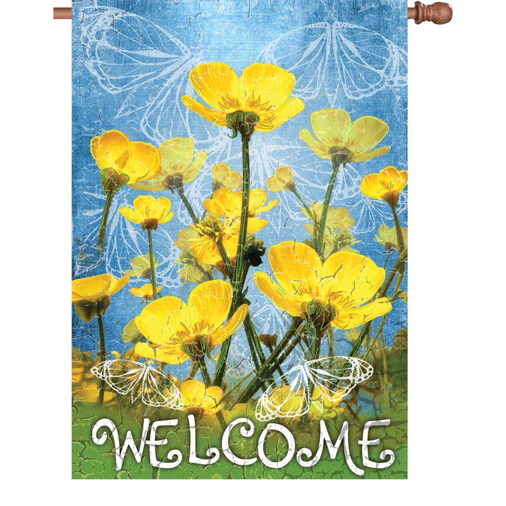 28 in. Flower House Flag - Buttercups Welcome