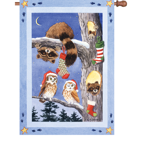 28 in. Christmas Critters House Flag - Woodland Stocking