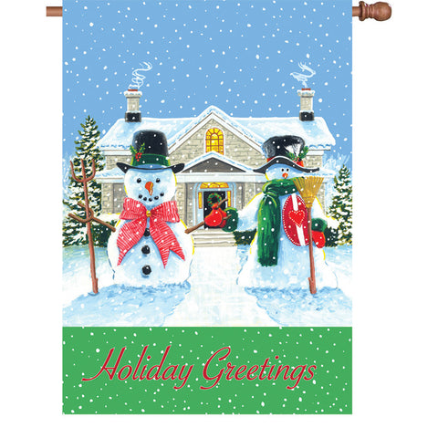 28 in. Holiday Greetings House Flag - American Snowman