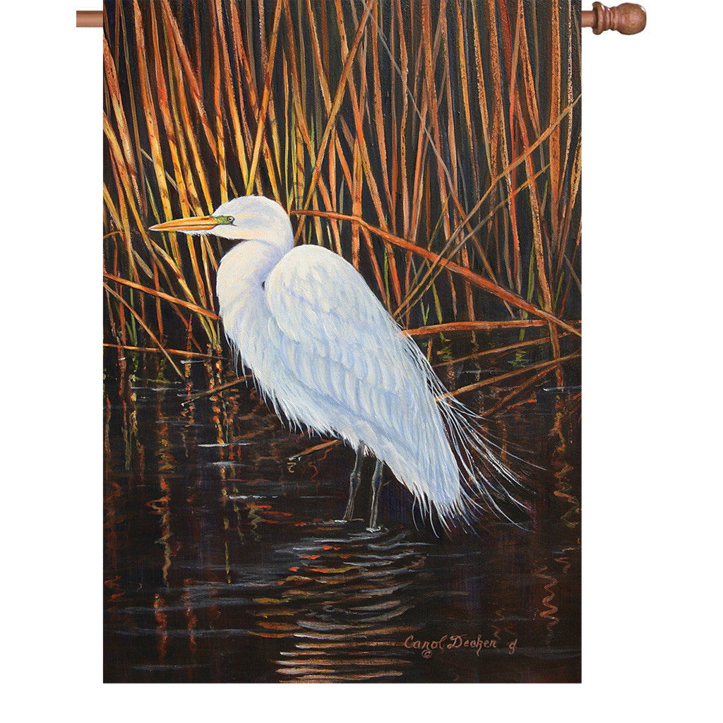 28 in. Marsh Wetland House Flag - Egret