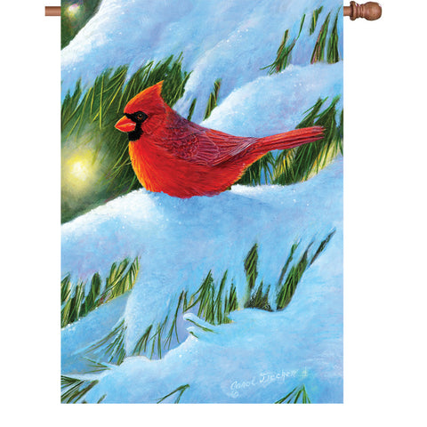 28 in. Christmas Snow Bird House Flag - Winter Glow Cardinal