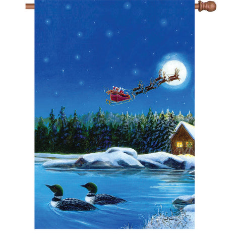 28 in. Santa's Sleigh House Flag - Christmas Loons