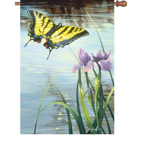 28 in. Butterfly House Flag - Swallowtail & Iris