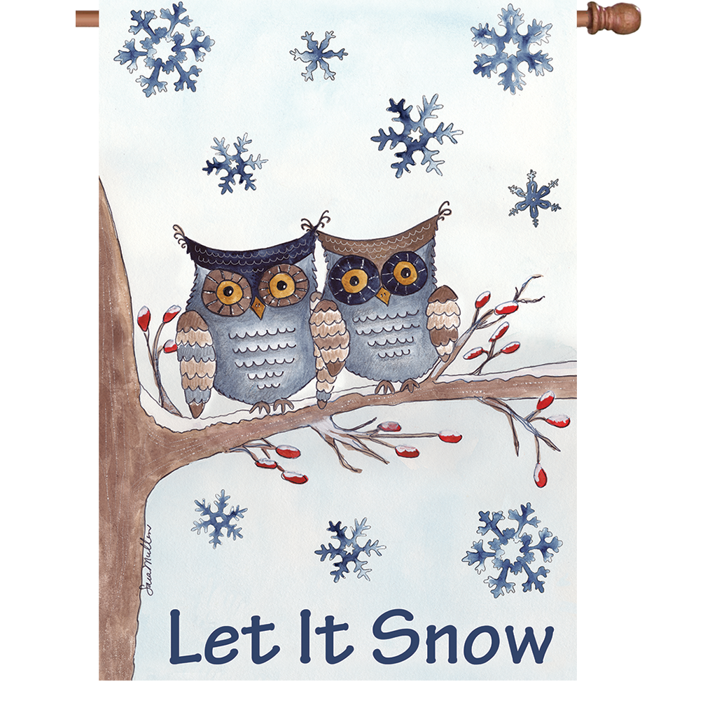 28 in. Winter Snow Bird House Flag - Owls in the Snow