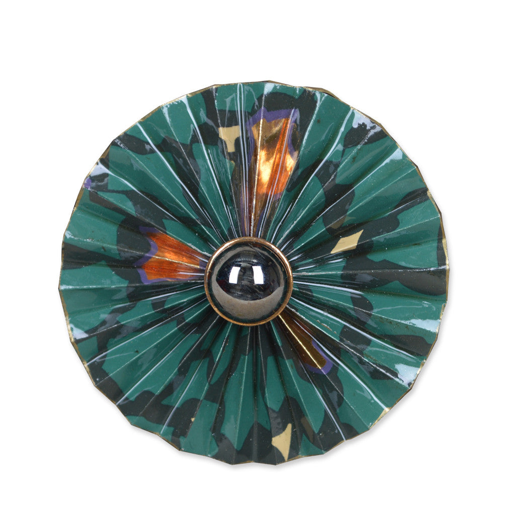Green/Black/Copper Circular Fan Brooch