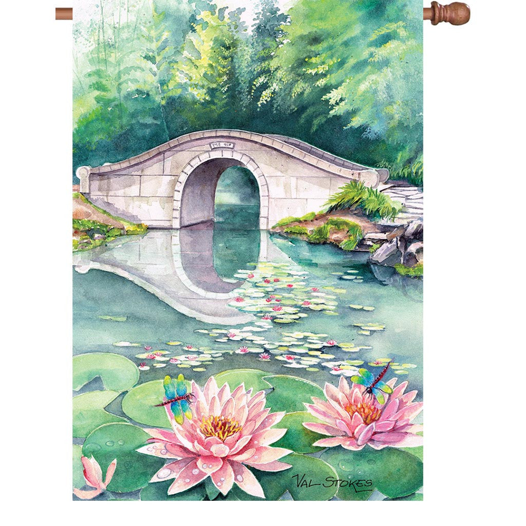 28 in. Lotus Pond House Flag - Waterlilly Garden