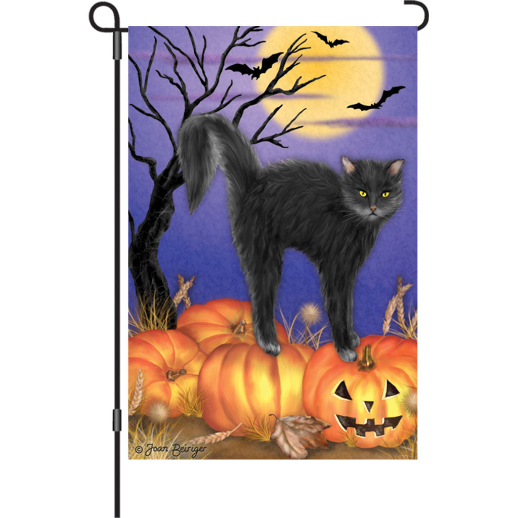 12 in. Halloween Garden Flag - Jack O'Lantern Pumpkin Kitty Cat