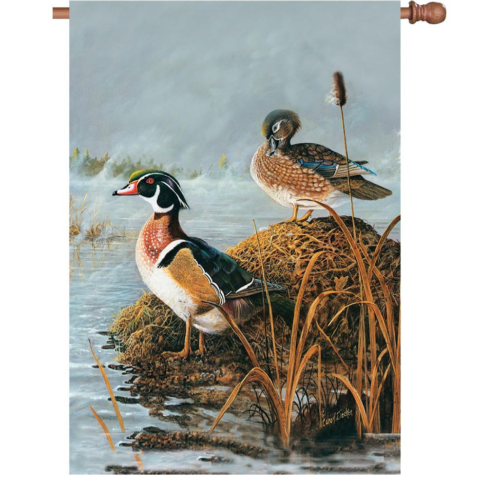 28 in. Winter Snow Bird House Flag - Steamy Wood Ducks