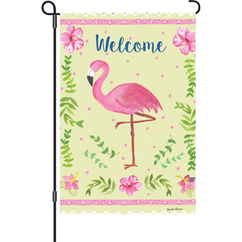 12 in. Welcome Garden Flag - Coastal Flamingo