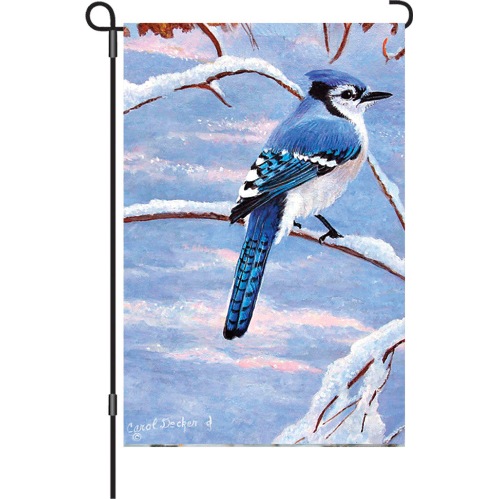 12 in. Winter Snow Bird Garden Flag - Winter Bluejay