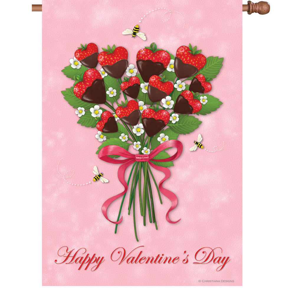28 in. Floral House Flag - Strawberry Bouquet