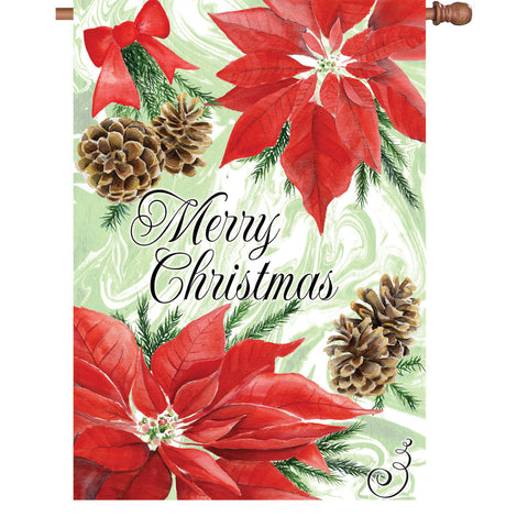 28 in. Christmas House Flag - Poinsettia And Pinecones