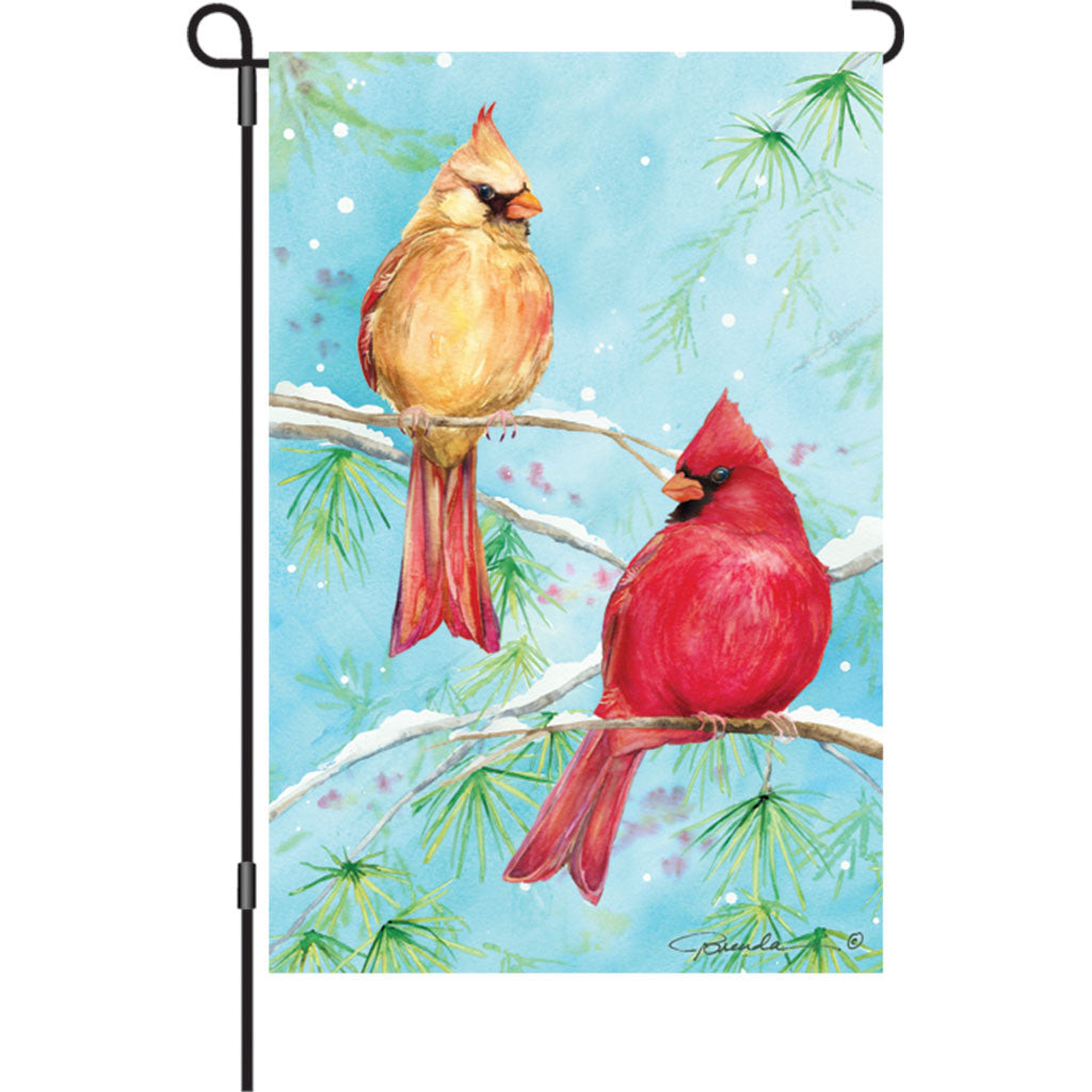 12 in. Snow Bird Garden Flag - Winter Cardinal