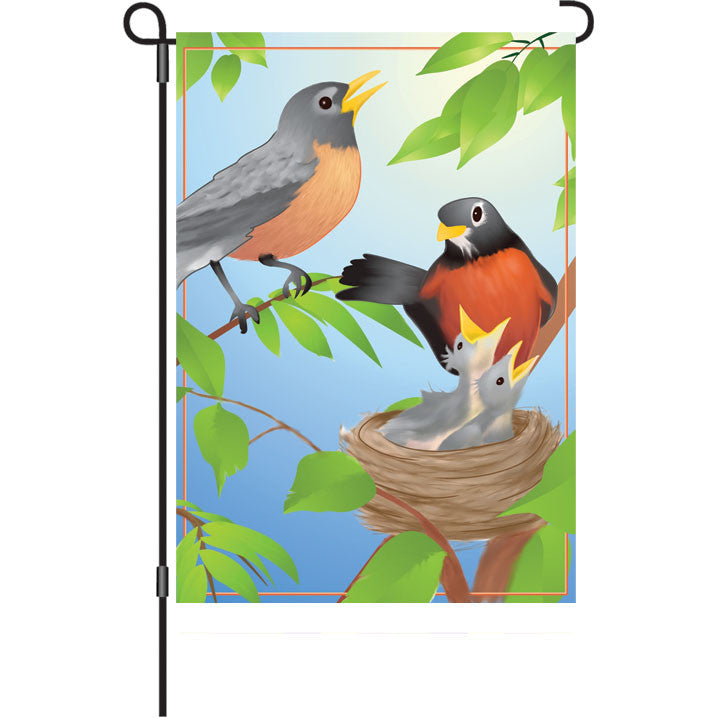 12 in. Bird's Nest Garden Flag - Robin's Family
