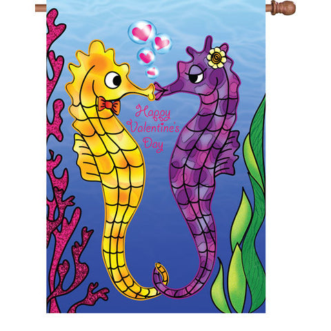 28 in. Valentine's Day Seahorses House Flag - Be My Valentine