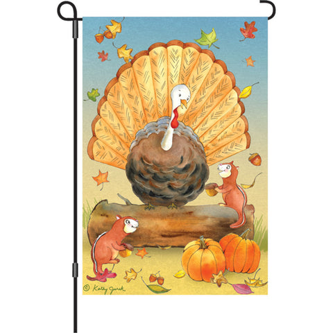 12 in. Thanksgiving Garden Flag - Turkey and Friends