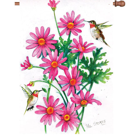 28 in. Springtime Floral House Flag - Pink Daisies