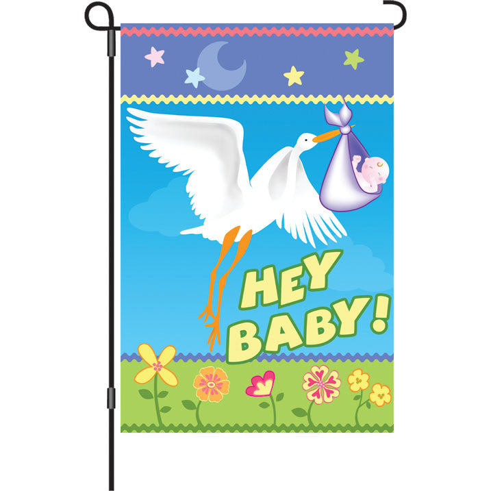 12 in. Baby Shower Garden Flag - Here Comes Baby