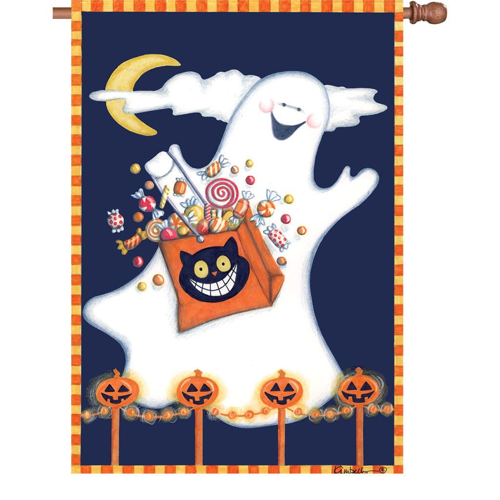 28 in. Halloween House Flag - Candy Ghost