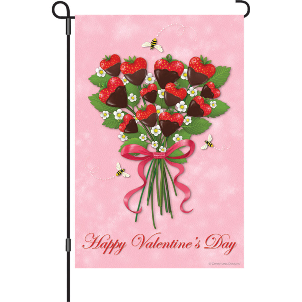 12 in. Valentine's Day Garden Flag - Strawberry Bouquet