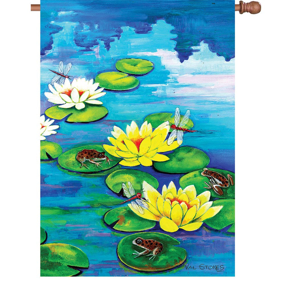 28 in. Lilly Pad Pond House Flag - Frisky Frogs