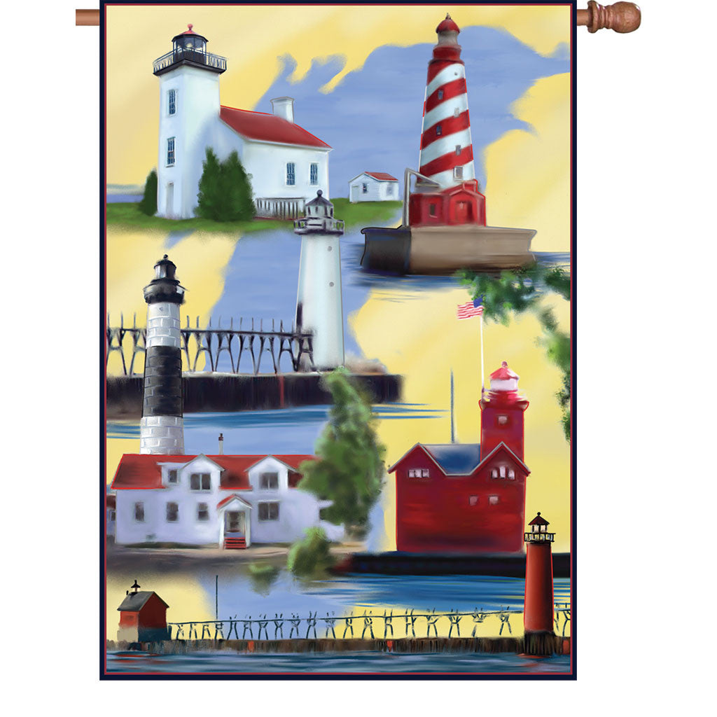 28 in. Coastal Lighthouse House Flag - Michigan Lighthouses