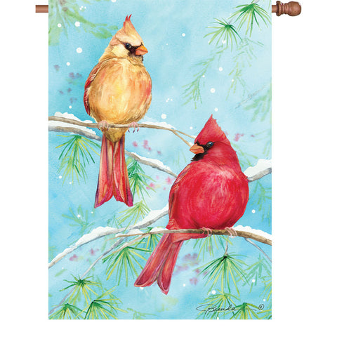 28 in. Christmas Snow Bird House Flag - Winter Cardinal