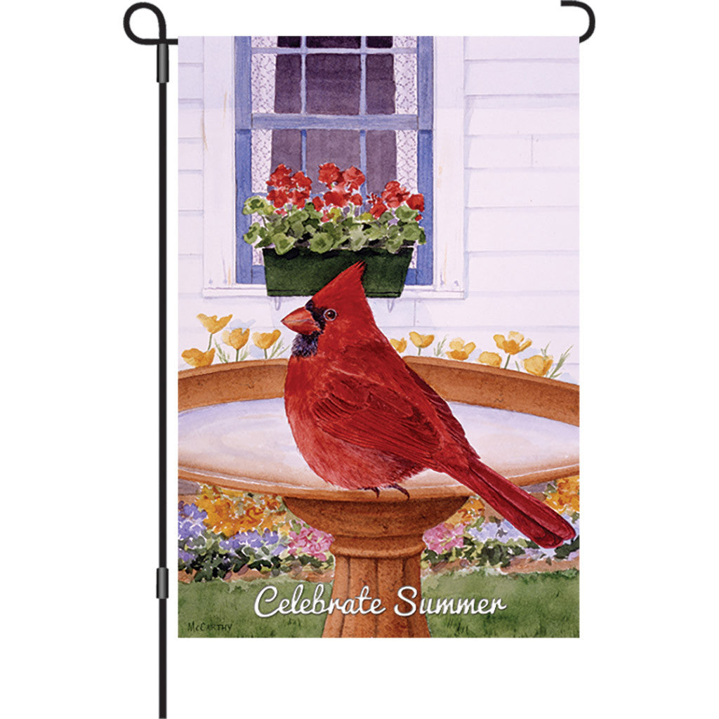 12 in. Celebrate Summer Bird Garden Flag - Cardinal and Geraniums