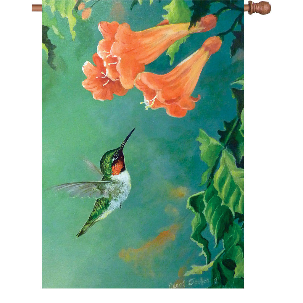 28 in. Springtime Bird House Flag - Hummingbird and Trumpet Vine