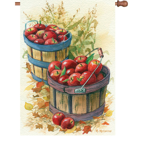 28 in. Fall Harvest House Flag - Apple Basket & Cornstalks