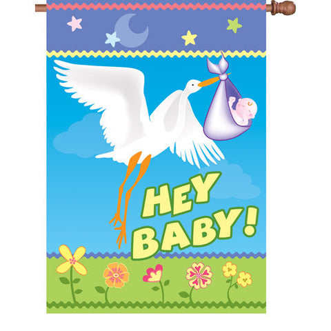28 in. Baby Shower House Flag - Here Comes Baby!