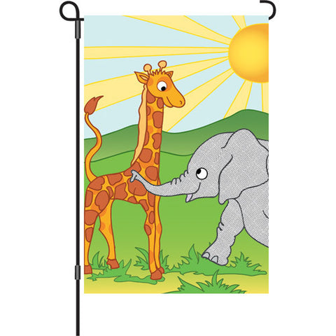 12 in. Elephant & Giraffe Garden Flag - Zoo Pals