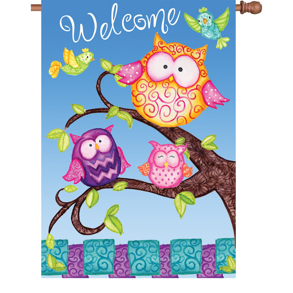 28 in. Summer House Flag - Welcome Owls