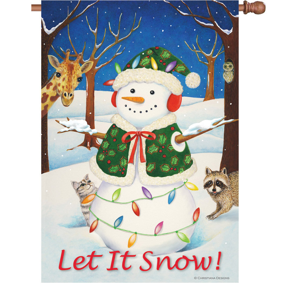 28 in. Winter Holiday House Flag - Hey Here's Snow