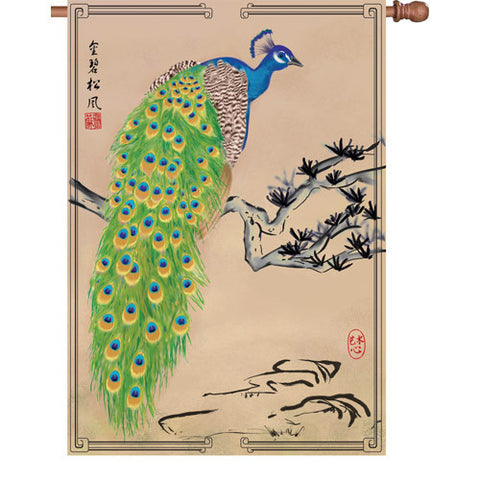 28 in. Asian Peacock House Flag - Magnificence